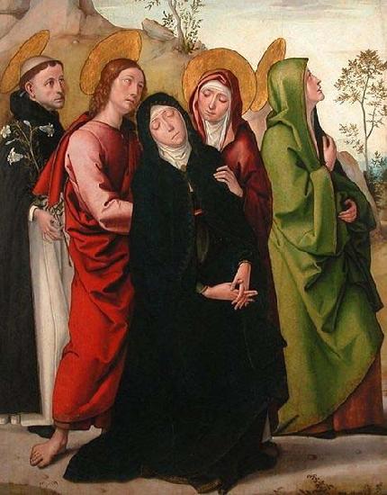 Juan de Borgona The Virgin, Saint John the Evangelist, two female saints and Saint Dominic de Guzman. Sweden oil painting art